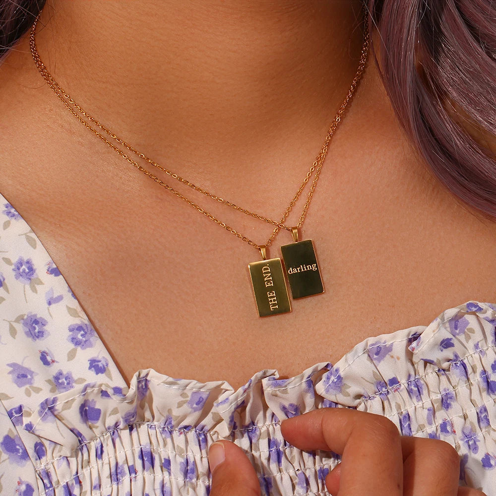 E.B.belle Individuality MessageTarot Necklace Stainless Steel 18k Gold Plated Tarnish Free Square Geometric Gold Necklace