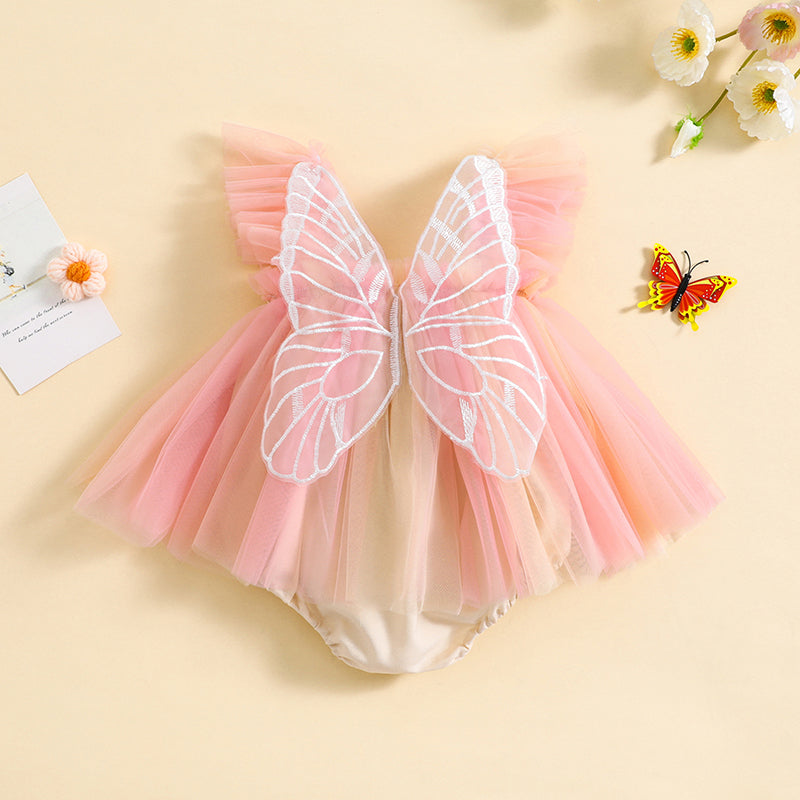 EWODOS Infant Girls Bodysut Dress Butterfly Wing Fly Sleeve Sweet Tulle Princess Dresses Hem Jumpsuits Clothes Baby Bodysuits