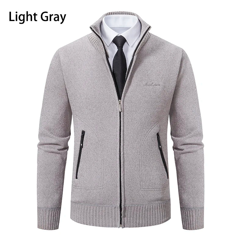 2023 Knitwear Spring and Autumn Men's Stand-up Collar Thick Warm Cardigan Sweater Winter Loose Casual Coat