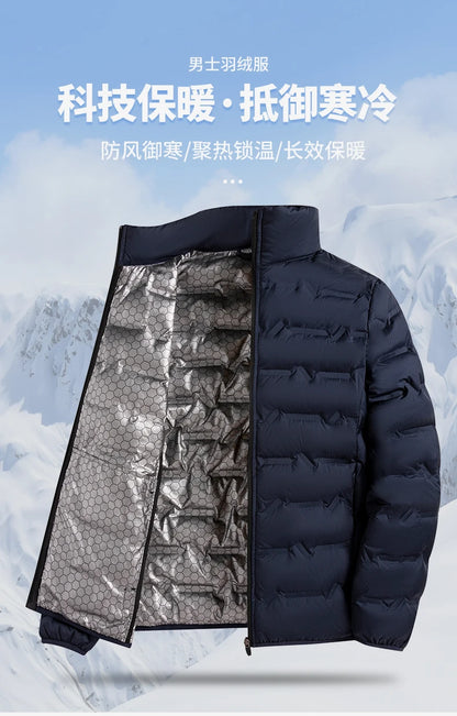 Graphene Self-heating Down Jacket Men Solid Windproof Pleated Down Jackets Stand Collar Classical Warm Winter Jackets Male