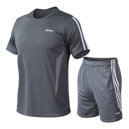 Summer men's sports set, outdoor fitness running basketball, short sleeved T-shirt and shorts, loose and quick drying