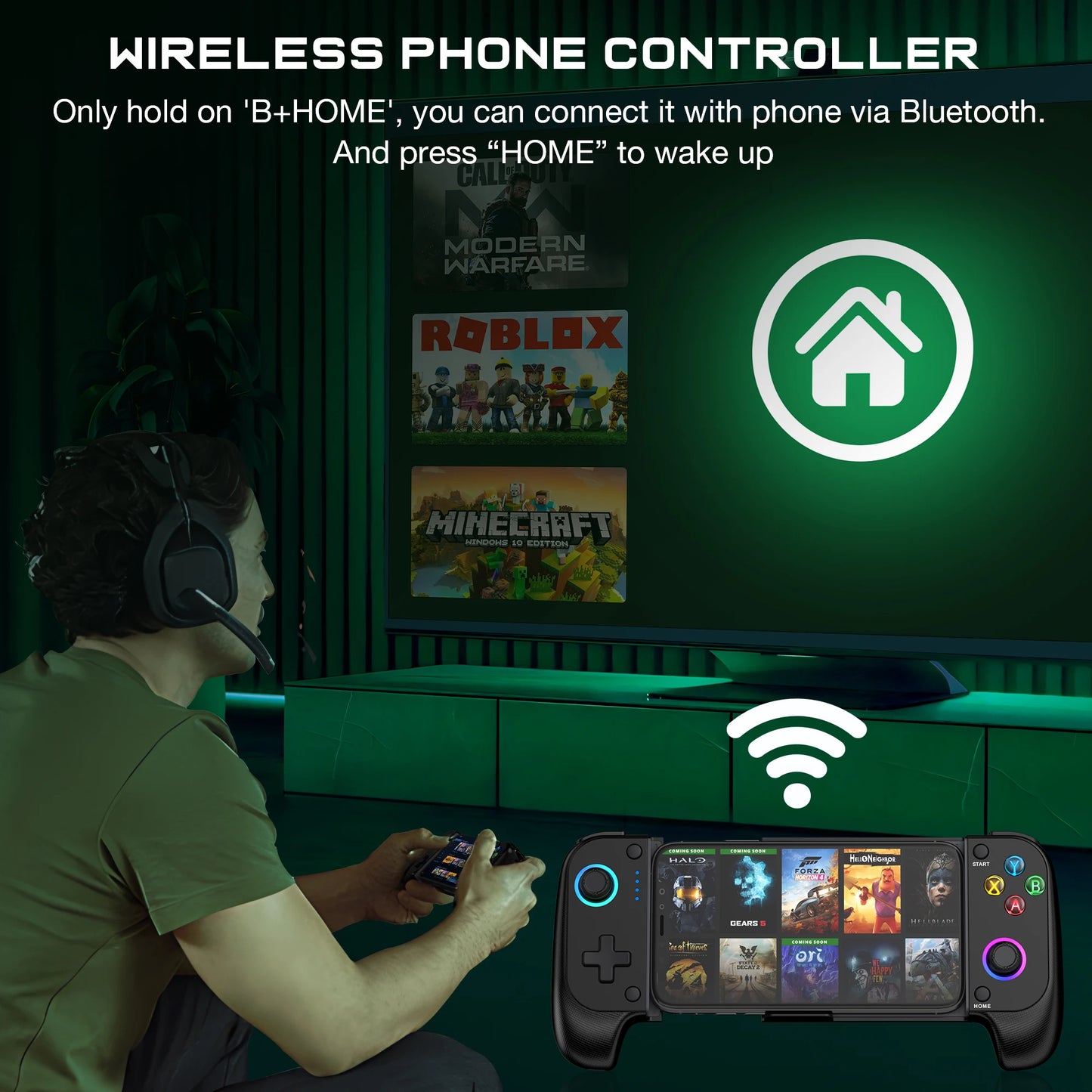 DinoFire Cell Phone Gamepad Joystick for iPhone Android Control Bluetooth Controller Trigger with Hall Effect Stick Mobile Game