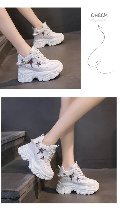 High Quality High Platform Shoes Woman Autumn Chunky Sneakers Increased 10cm Ladies Shoes Trainers Zapatillas Deportivas Mujer