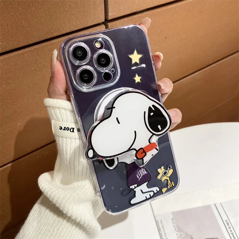 Cartoon Snoopy Puppy Cartoon Case Wireless Charging For iPhone 15 14 13 12 11 Pro Max for Magnetic Magsafe Holder Clear Cover