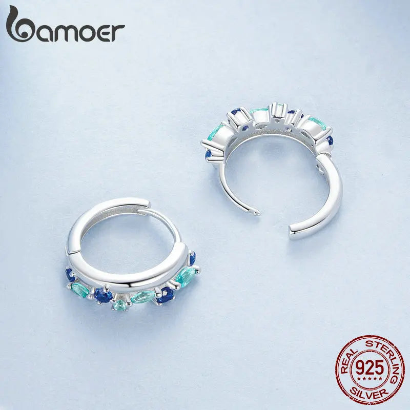 BAMOER 925 Sterling Silver Huggie Hoop Earrings for Women, White Gold Plated Rubble Lightweight Trendy Silver Huggie Hoops