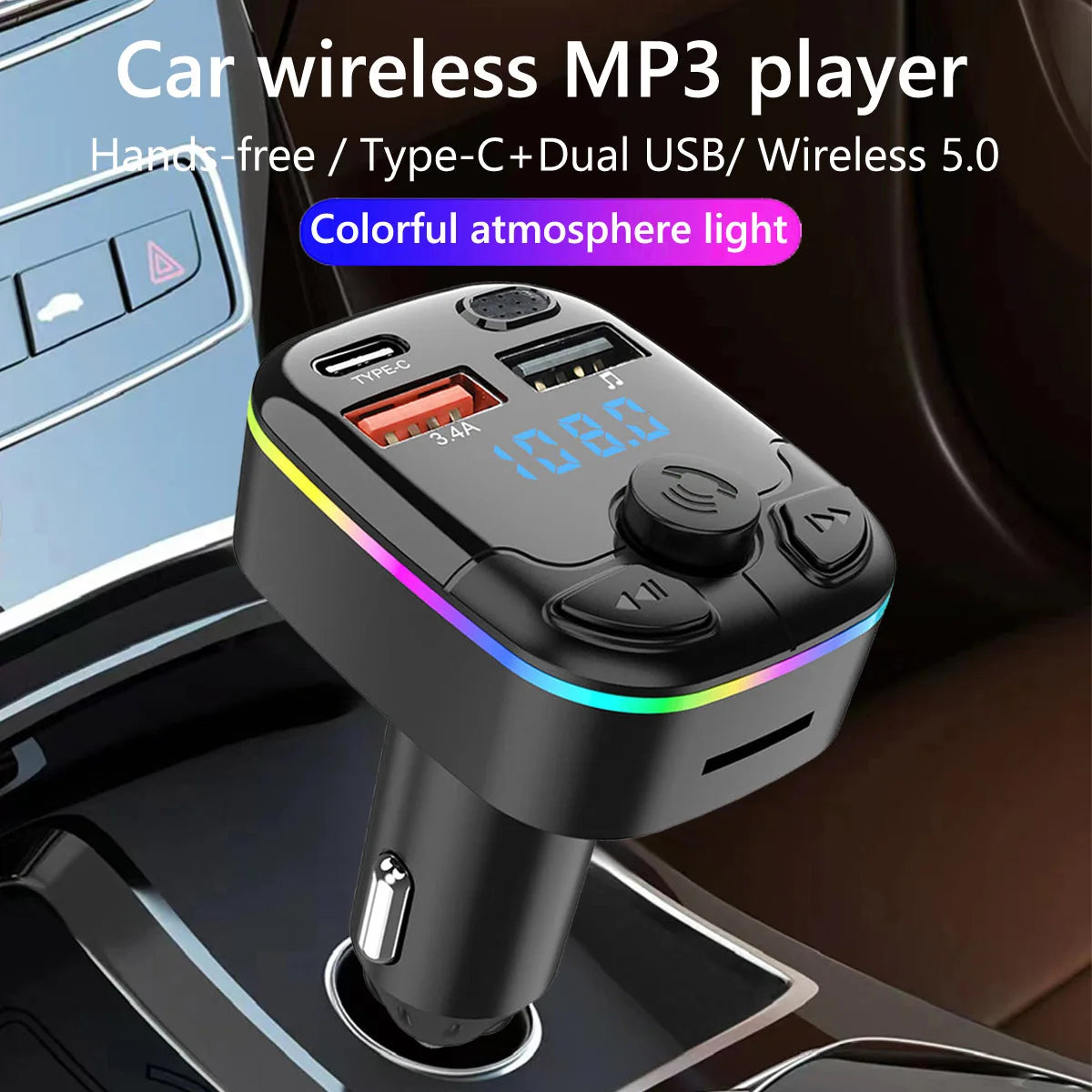 Wireless FM Transmitter Support TF Card U Disk Music Car MP3 Player Dual USB Type C Car Charger Phone Charger Handsfree Car Kit