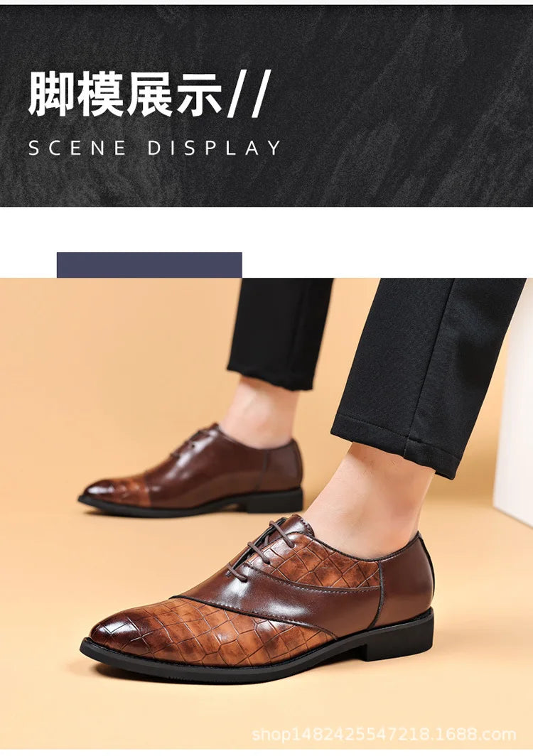 Luxury  Leather Shoes for Men Brand Derby Shoes for Men Pointed Toe Lace-up Men's Formal Shoes Handmade Business Footwear 2024