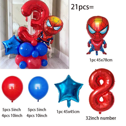 21pcs Super Hero Spiderman Foil Balloon Set children‘s Birthday Party Decoration Baby Shower Inflatable boys Toy Globos