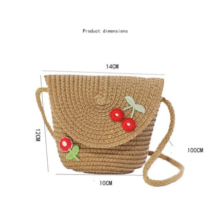 Cute Children's Woven Straw Bag Handmade Bucket Flower Shoulder Bag Woven Crossbody Bag Girls Key Coin Purse Bag