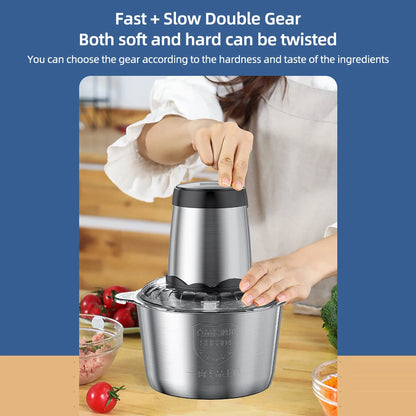 Electric Meat Grinder 3L Large Household Capacity Stainless Steel 2 Gears 300W High Power Kitchen Cooker Blender