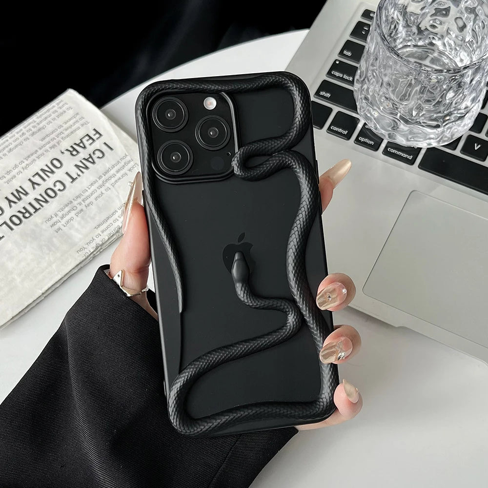 Cool 3D Snake Hollow Dissipate Heat Phone Case For iPhone 15 14 13 12 11 16 Pro Max Luxury Shockproof Soft Silicone Cover