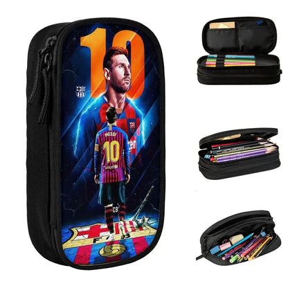 Football Messi Pencil Cases for Fan Soccer Lover Messied Pen Holder Bag Student Big Capacity Students School Gifts Pencil Pouch