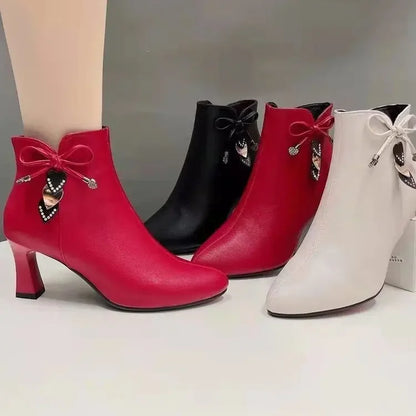 2023 high-heeled boots female spring and autumn single boots new women's shoes zip white waterproof Taiwan high-heeled shoes