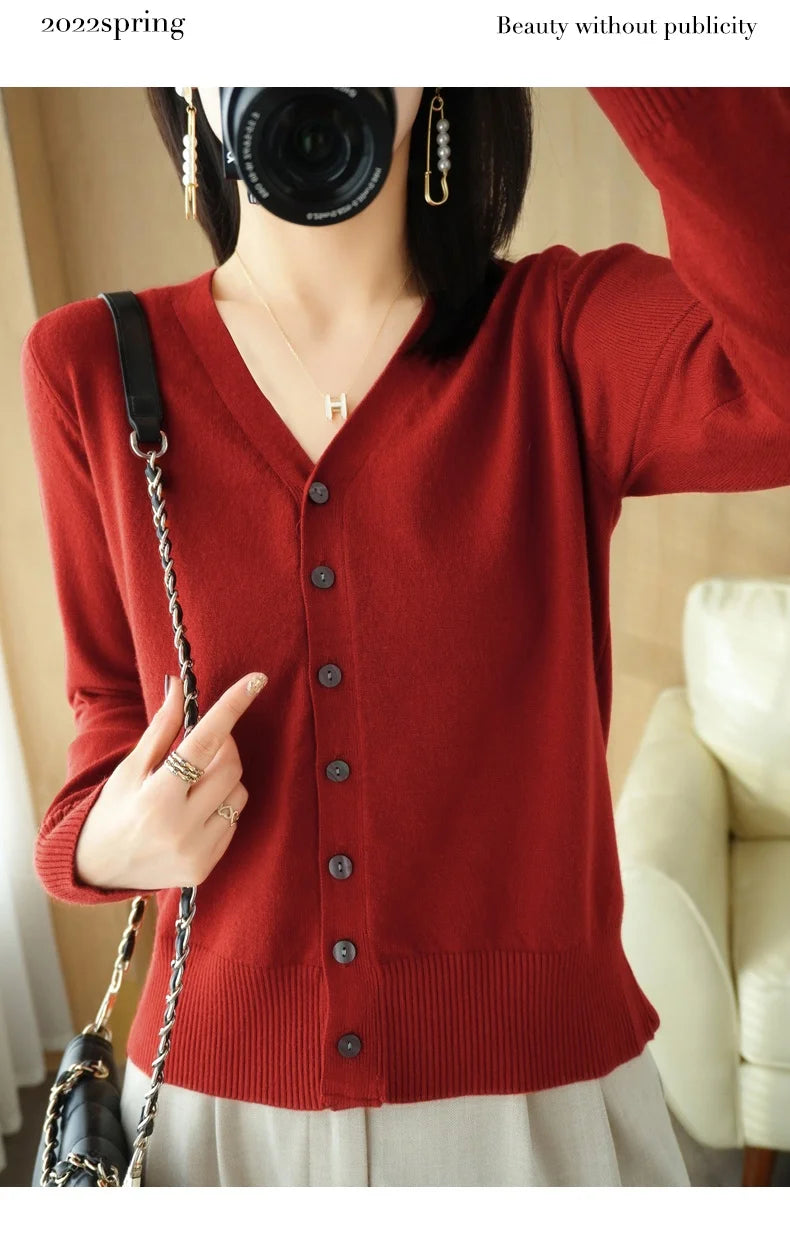 Early Autumn New Andy Cashmere Knit Cardigan V-Neck Solid Color Fashion High-Grade Comfortable Loose Casual Knitwear -GH021