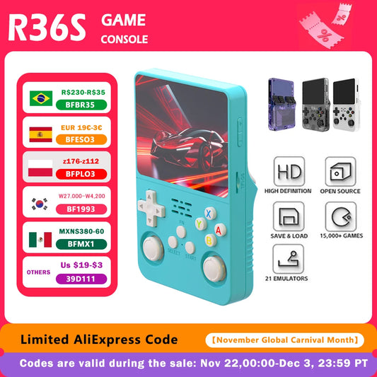 R36S Retro-Handheld-Videospielkonsole, Linux-System, 3,5-Zoll-IPS-Bildschirm, tragbarer Handheld-Videoplayer, 64 GB, 15.000 Spiele