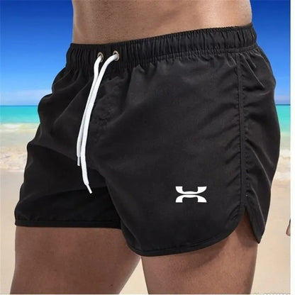 Men's swimming shorts, colorful summer swimwear, sexy, beach, surfboard