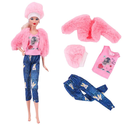 30CM&11.8Inch Doll Clothes Plush Coat + Dress+Hat ,T-shirt Set Suitable Fashion Outfit Casual Clothing Free Glasses Gift