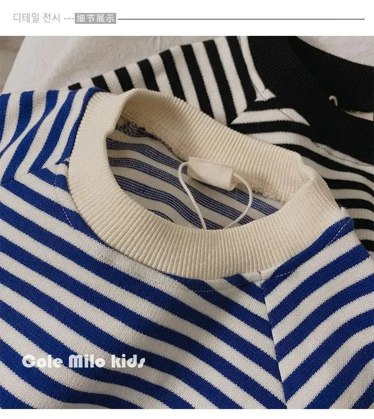 Spring Autumn Stripe Long Sleeves Sweatshirt Kids Boys' Loose Bat Sleeves Tops Girls'  Baby Boy Clothes