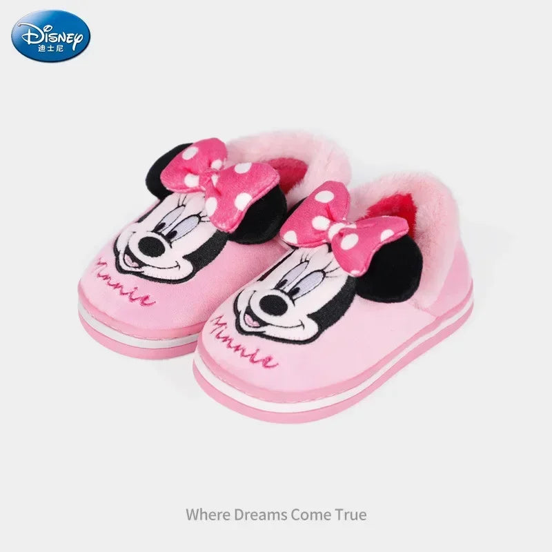 Disney Minnie Children Cotton Slipper Bag Heel Winter Boy Baby Non-slip Hair Mop Indoor Home Shoes Warm Cute Cotton Shoes Winter