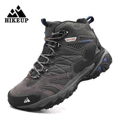 HIKEUP New Men‘s Hiking Shoes Leather Outdoor Sneakers for Men Trekking Boots Male Camping Hunting Mens Tactical Ankle Boots