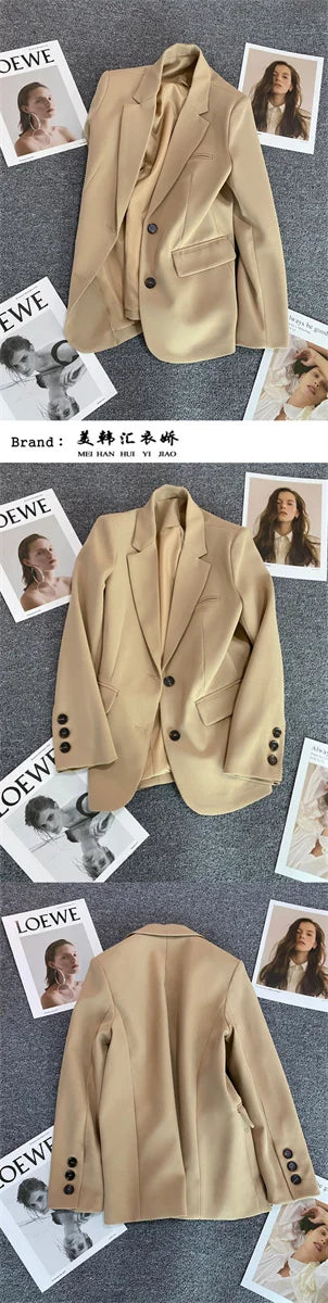 Women Jacket New in Korean Fashion Small Suit Top Brown Suit Coat Clothes Loose Straight Temperament Slim Blazer for Women Chic