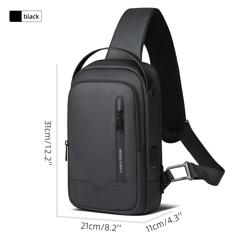 Heroic Knight Business Large Capacity Crossbody Bag For Men Waterproof Travel Shoulder Bag 11" IPad USB Charging Male Chest Pack