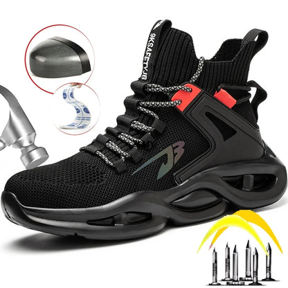 Breathable Safety Shoes Men Steel Toe Sneakers Puncture Proof Light Work Safety Boots Man High Top Anti-stab Security Boots New