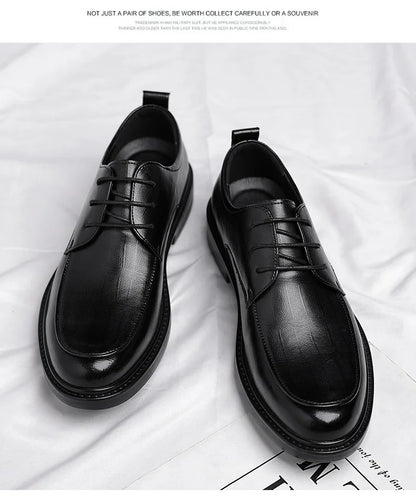 New Men's Formal Shoes Genuine Leather Fashion Dress Shoes Men‘s Italian Style Business Office Wedding Solid Color Lace Up Shoes