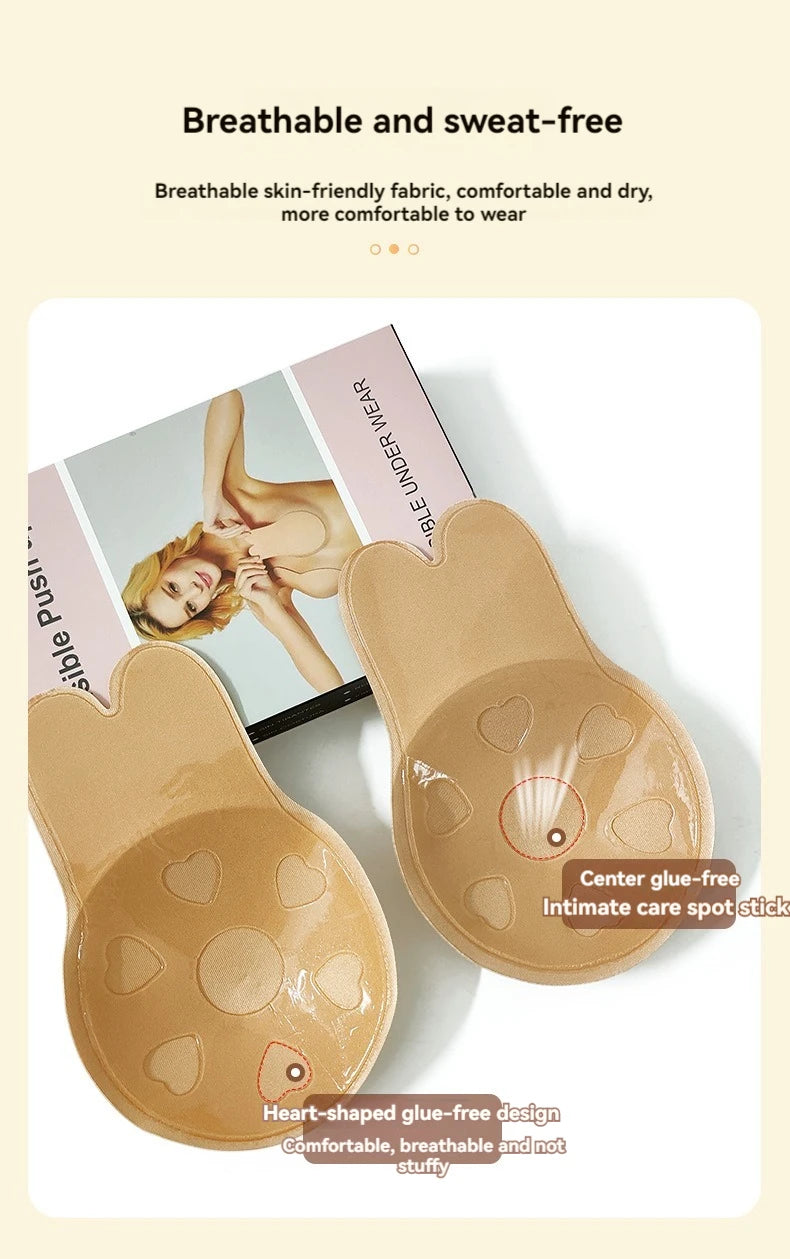 Women Strapless Invisible Bra Self Adhesive Silicone Bra Reusable Adhesive Breast Enhancement Tape Rabbit Nipple Cover Bra Pads