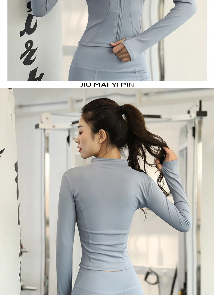 Slim Tracksuit Workout Top Female Training Jackets Zipper Long Sleeve Yoga Running Sports Coat