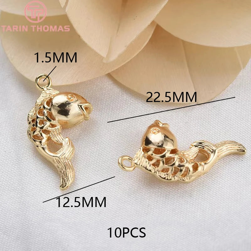 (129) 12x23MM 24K Gold Color Plated Brass Fish Charms Pendants High Quality Jewelry Accessories