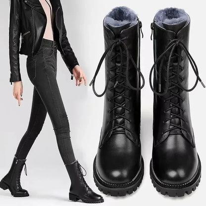 High Top Boots Women 2024 Thickened High Heel Lacing Double Zip Shoes for Women Mid Calf Boots Chunky Heel Platform Women Boots