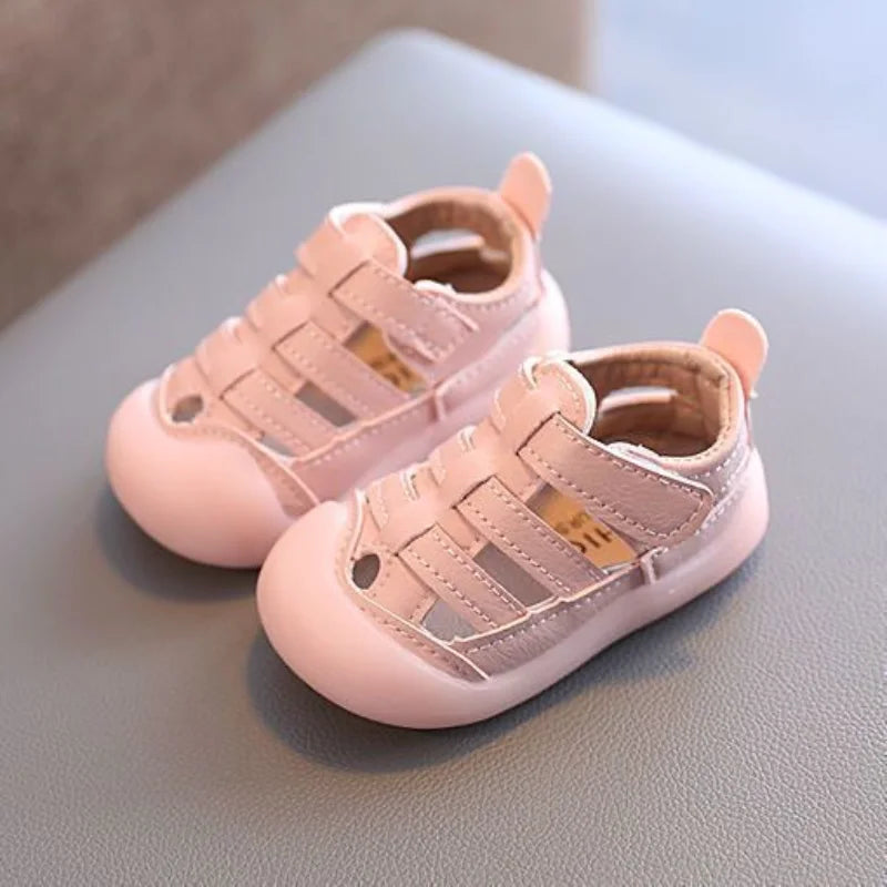 Baby Sandals Summer Infant Beach Shoes Baby Boy Girl Sandals Newborn First Walkers Soft PU Leather Close-toed Sandals For Baby