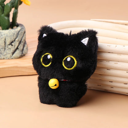 1PC Cute Bell Black Cat Plush Toy Keychain Cartoon Kitten Soft Doll Pendant Car Key Ring Backpack Charm Decoration Gift