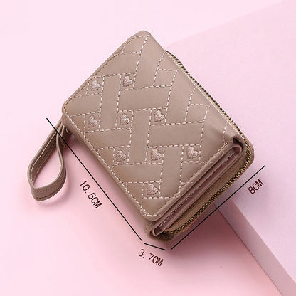 Ladies Wallet Fashion Embroidered Heart Coin Purse Tri-Fold Card Holder