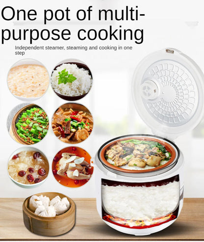 2L Mini Rice Cooker 2 Layers Steamer Multifunction Cooking Pot Electric Insulation Heating Cooker Food Container Lunch Box