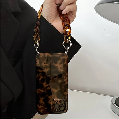 Luxury Retro Leopard Vintage Amber case For iPhone 16 15 14 13 12 Pro Max 11 Cute Sexy Amber Bracelet Wristband Chain Back Cover