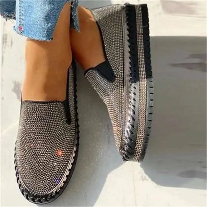 2024 spring new Women's Outdoor Fashion Shoes thick soled Rhinestone Platform flat Shoes Casual Comfor Female versatile Shoes