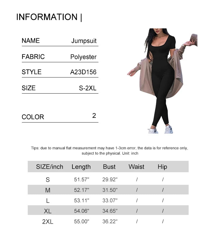 2024 Summer New Women's Round Neck Short Sleeve Slim One Piece Pure Color Yoga Clothing Fitness Jumpsuit