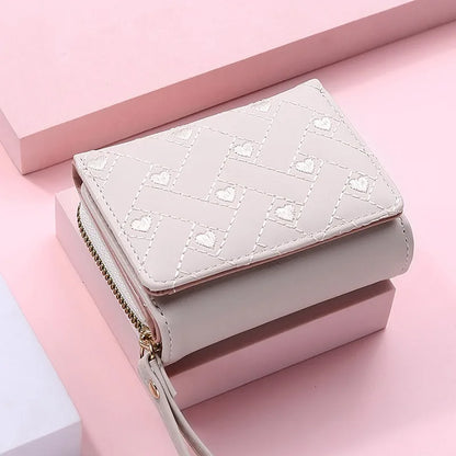 Ladies Wallet Fashion Embroidered Heart Coin Purse Tri-Fold Card Holder