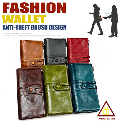 New RFID Long Women Wallets Genuine Leather Name Engraving Zipper Coin Pocket Luxury Female Purse Brand Card Holder Women Wallet