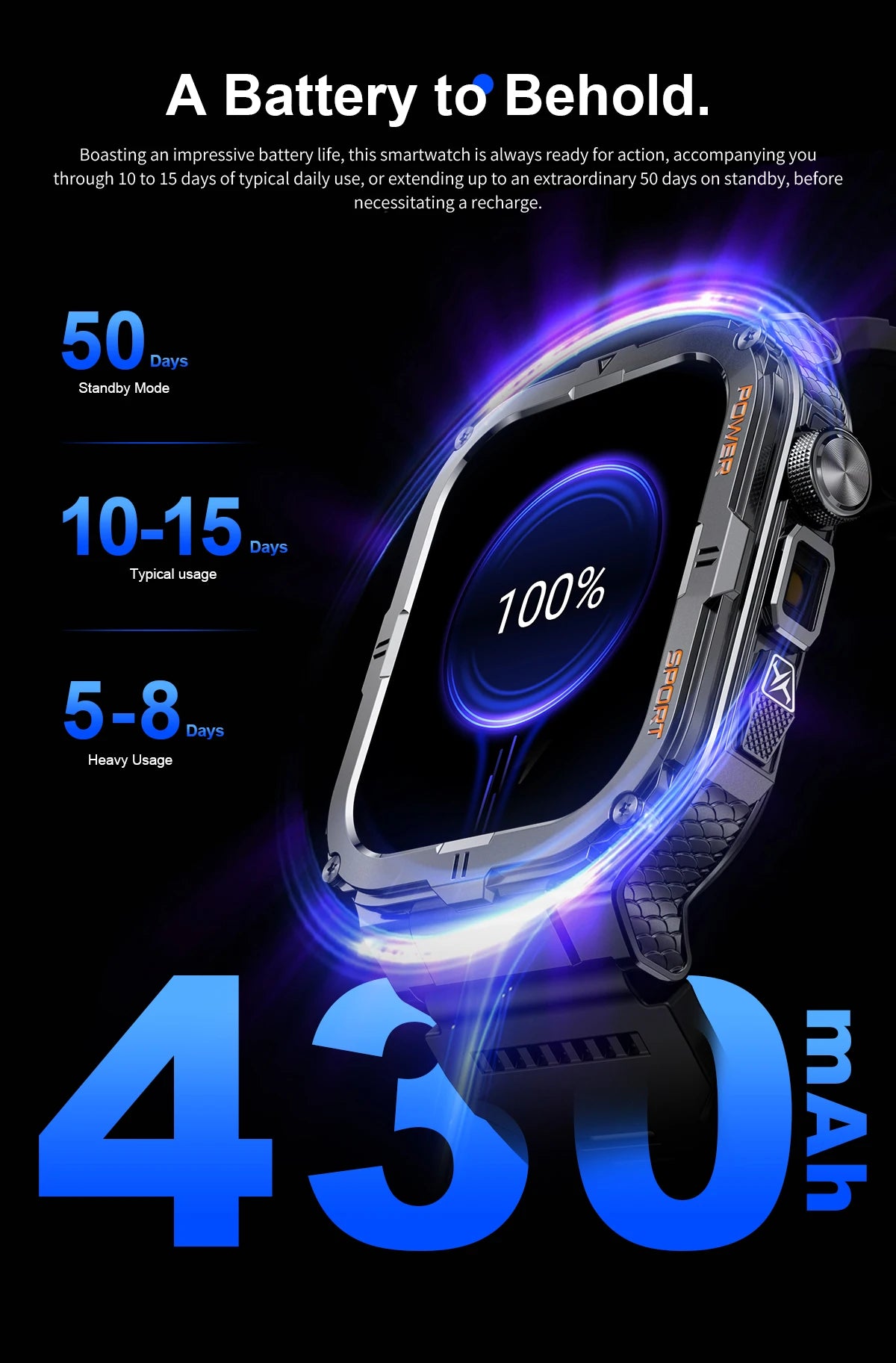 2024 men smartwatch, Bluetooth call tracker, military sports waterproof watch, digital fitness tracker smartwatch LED flashlight