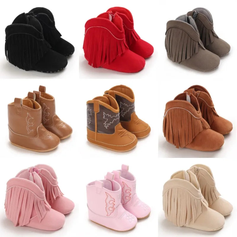 Baby Booties Vintage Tassel Anti-slip Sole Winter Warm Baby Boys Girls Western Boots Snow Booties First Walkers Infant Shoes