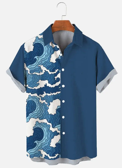 Men's Shirts Cloud and wave patterns 3D Print Tops Summer New Casual Holiday shirt Button Lapel Short Sleeves Unisex Clothing