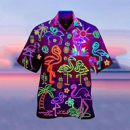 Men's shirt Hawaiian shirt camp T-shirt fluorescent 3D printing street casual short-sleeved clothing fashionable casual