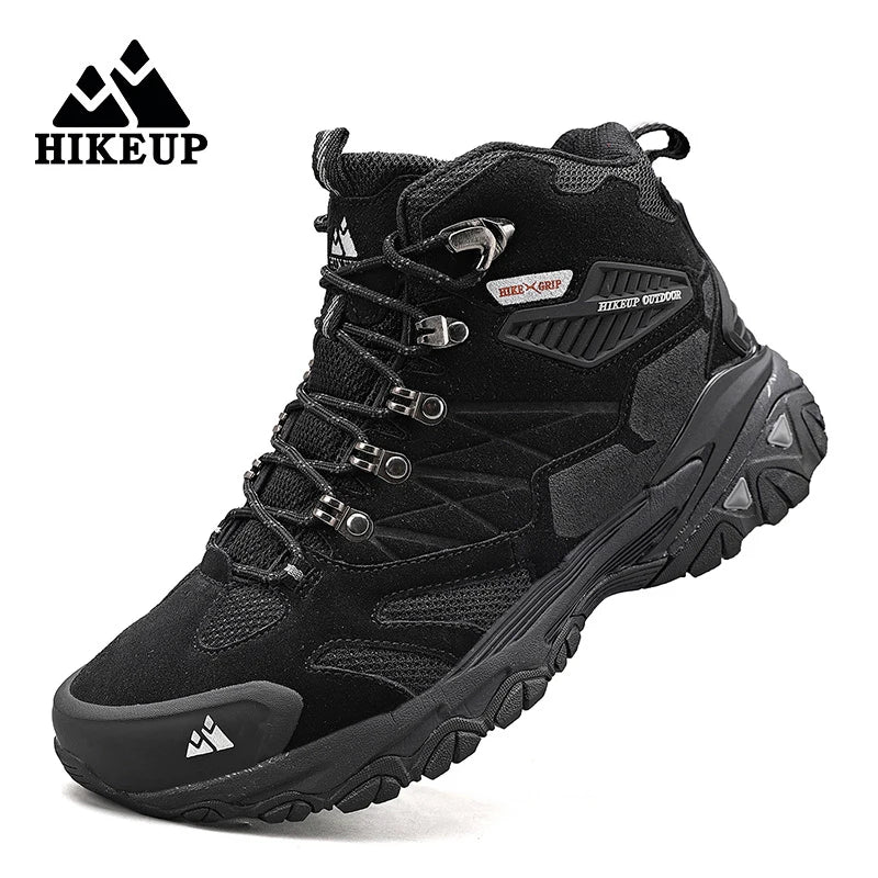 HIKEUP New Men‘s Hiking Shoes Leather Outdoor Sneakers for Men Trekking Boots Male Camping Hunting Mens Tactical Ankle Boots