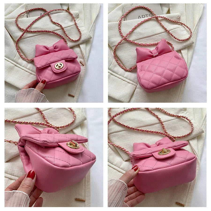 Kids Mini Designer Luxury Shoulder Bag Toddler Princess Baby Girls Pink Bow Handbag Little Girl Cute Crossbody Purse