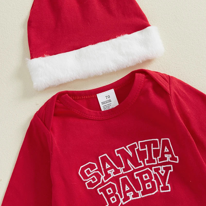 My First Christmas Baby Boy Outfit Long Sleeve Santa Baby Romper Red Long Pants Xmas Hat 3Pcs Christmas Outfit