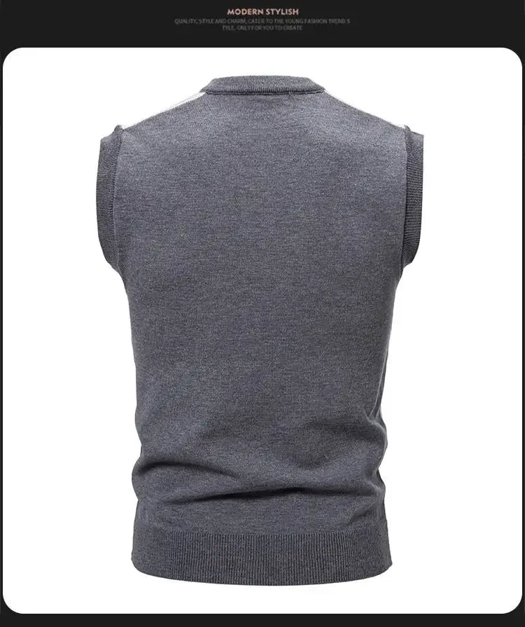 New Knitted Thread Men's Fashion Embroidery Color Matching V-neck Sleeveless Sweater Casual Lining Vest Men's Top