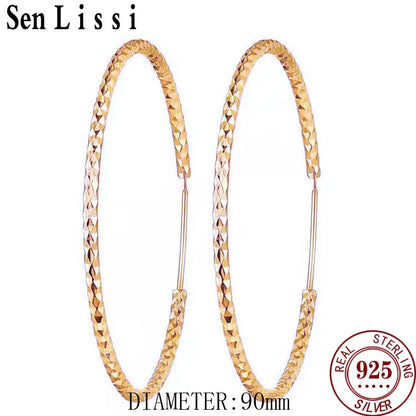 Senlissi - New Platinum Plated 925 Sterling Silver Women's Hoop Earrings 2.0mm Fashion Earring  Rose Gold Cерьги Kольца 30-90mm